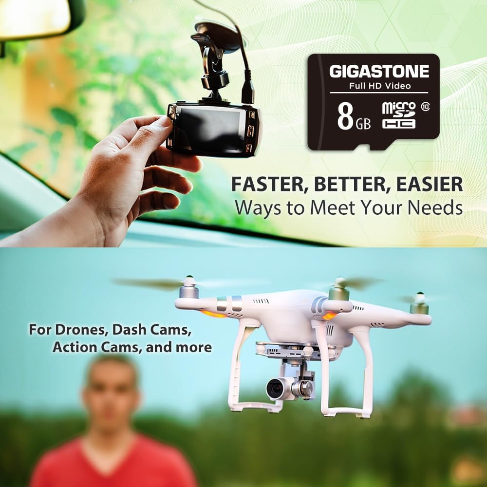 8GB 2-Pack Micro SD Card, Full HD Video, Surveillance Security Cam Action Camera Drone, 85Mb/S Micro SDHC Class 10