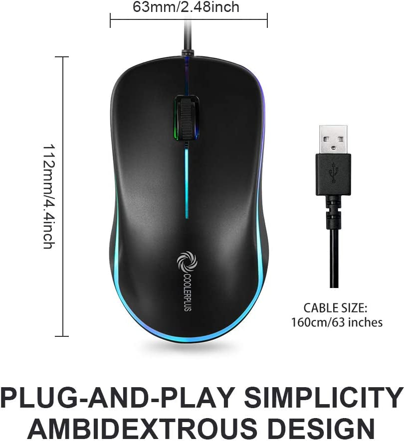 FC112 USB Optical Wired Computer Mouse with Easy Click for Office and Home, 1000DPI, Premium and Portable,Compatible with Windows PC, Laptop, Desktop, Notebook (Black)